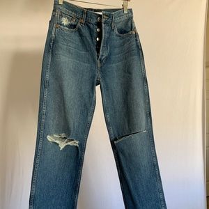 REDONE High-Rise Distressed Loose Slim Jeans (28”)